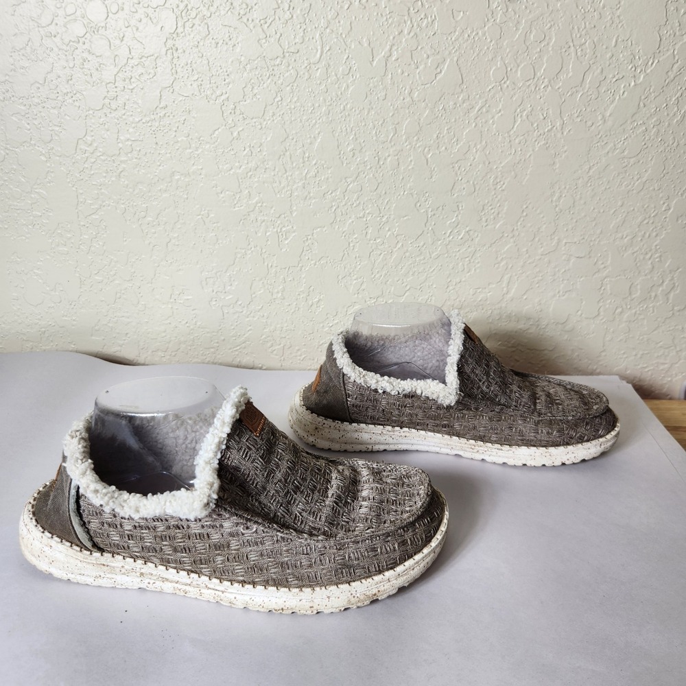 Hey Dude Wendy Warmth Brown Woven Faux Fur Lined Slip On Loafers Womens 8